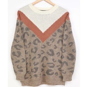 Lulus Leopard Multi Color Oversized Sweater XS